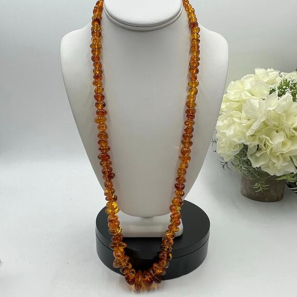 Vintage Natural Baltic Amber‎ Beaded Necklace with graduated chunk beads 28”